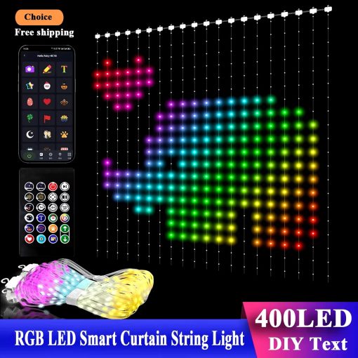 Smart RGBIC Curtain String Lights – 400 LED DIY Fairy Lights with App & Music Sync - Image 4