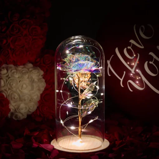 Valentines Day Gifts for Her, Galaxy Glass Rose Forever Eternal Crystal Flower Light Up Rose in Glass Dome with Butterfly Anniversary Birthday Valentine Gift for Women Daughter Mom Wife Girlfriend Red - Image 3